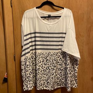 Shein fit plus striped and leopard drop shoulder tee